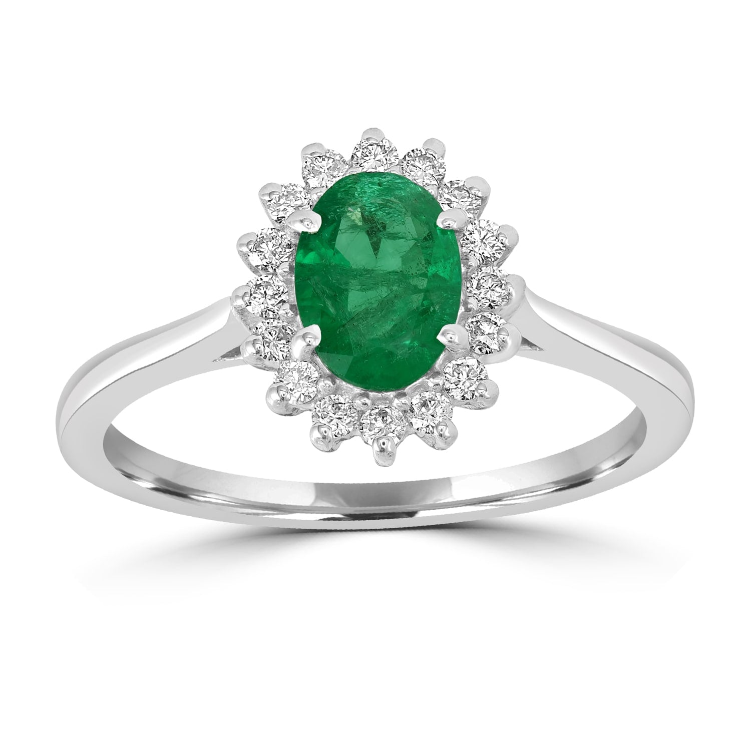 18K White Gold Prong Emerald & Diamond Handmade Flower Ring