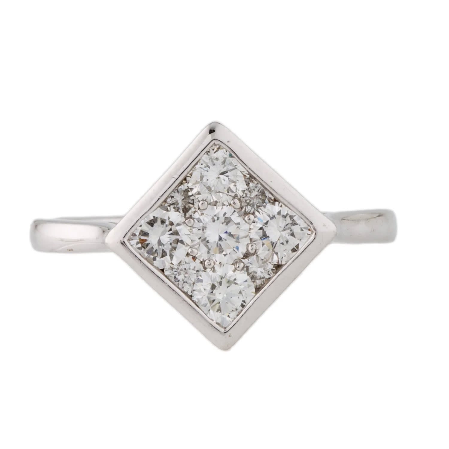 18K White Gold Prong-Set Diamond Square Ring