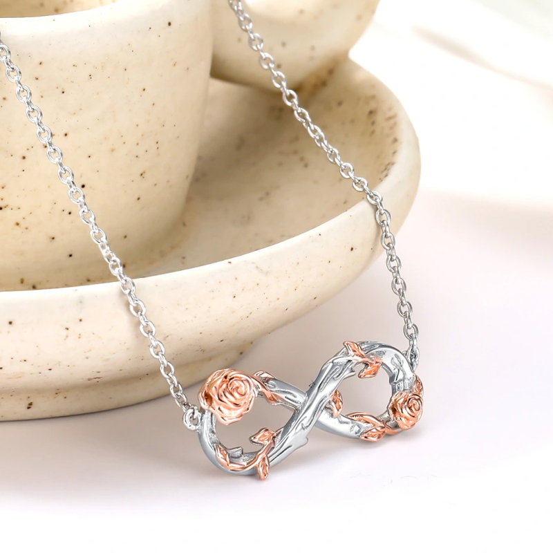 Sterling Silver Two-tone Rose & Infinity Symbol Necklace for Women