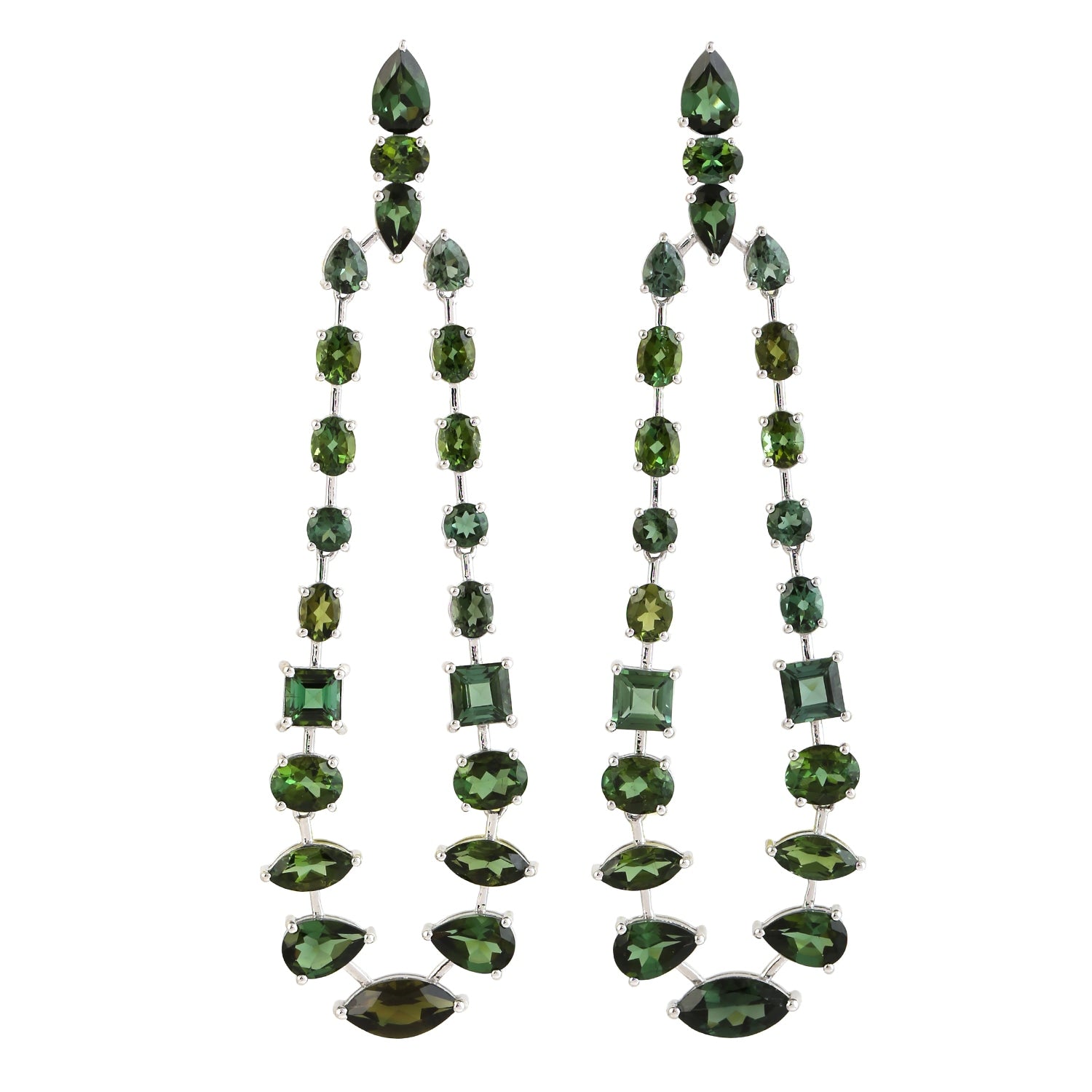 Green Tourmaline Gemstone Chandelier Earrings In White Gold