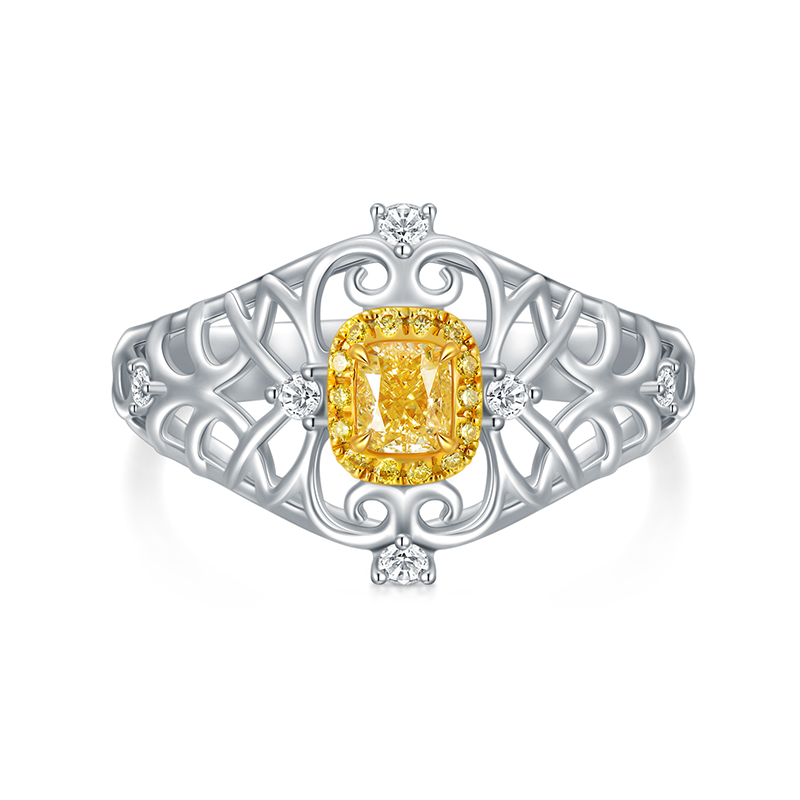18K White Gold Yellow Drill Personalized Classic Name Ring