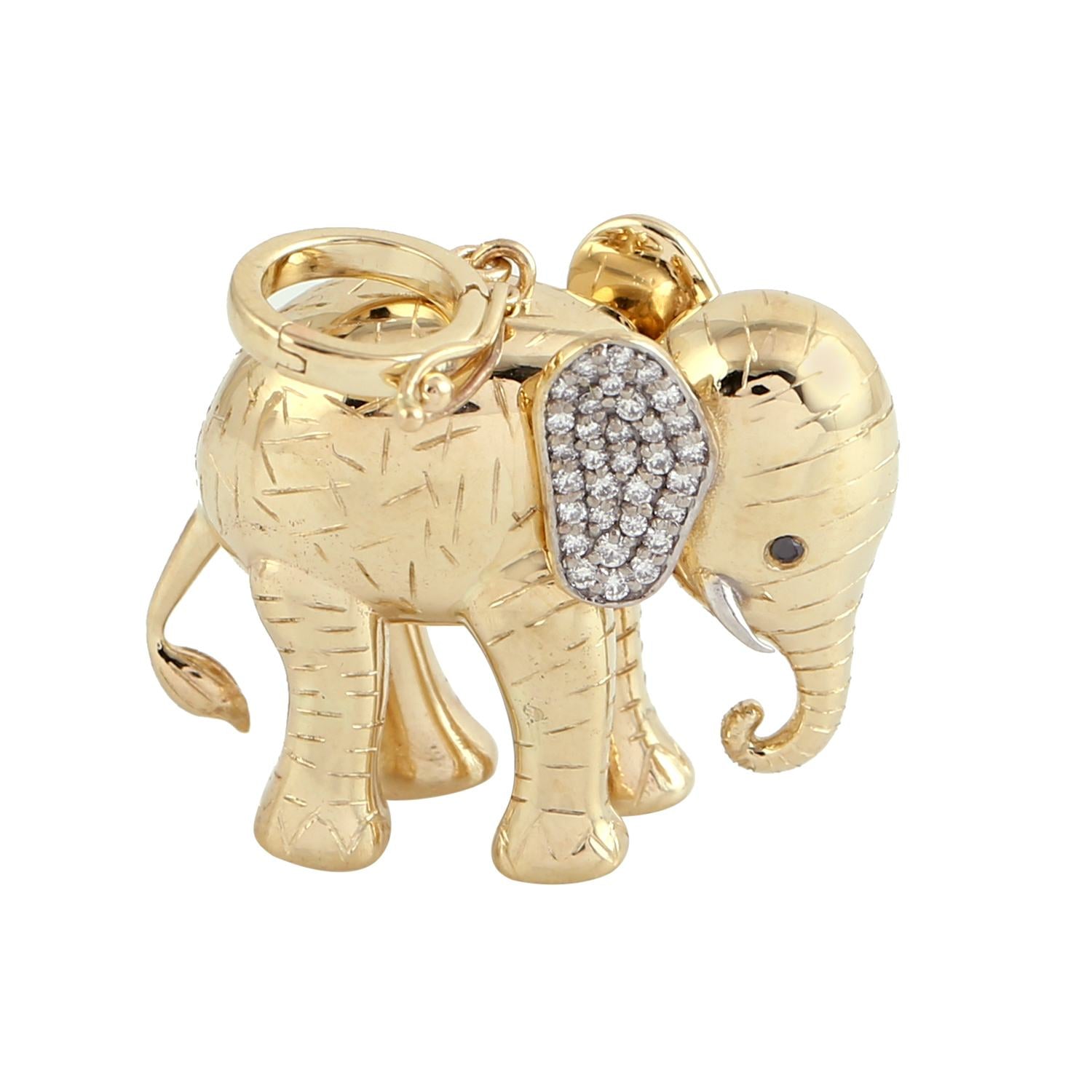 18K Yellow Gold Diamond Elephant Charm Pendant – Symbol Of Wisdom & Good Luck