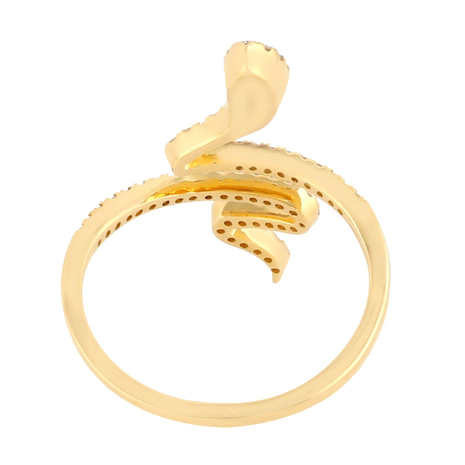 Carved Snake Ring With Pave Diamonds In 18K Yellow Gold
