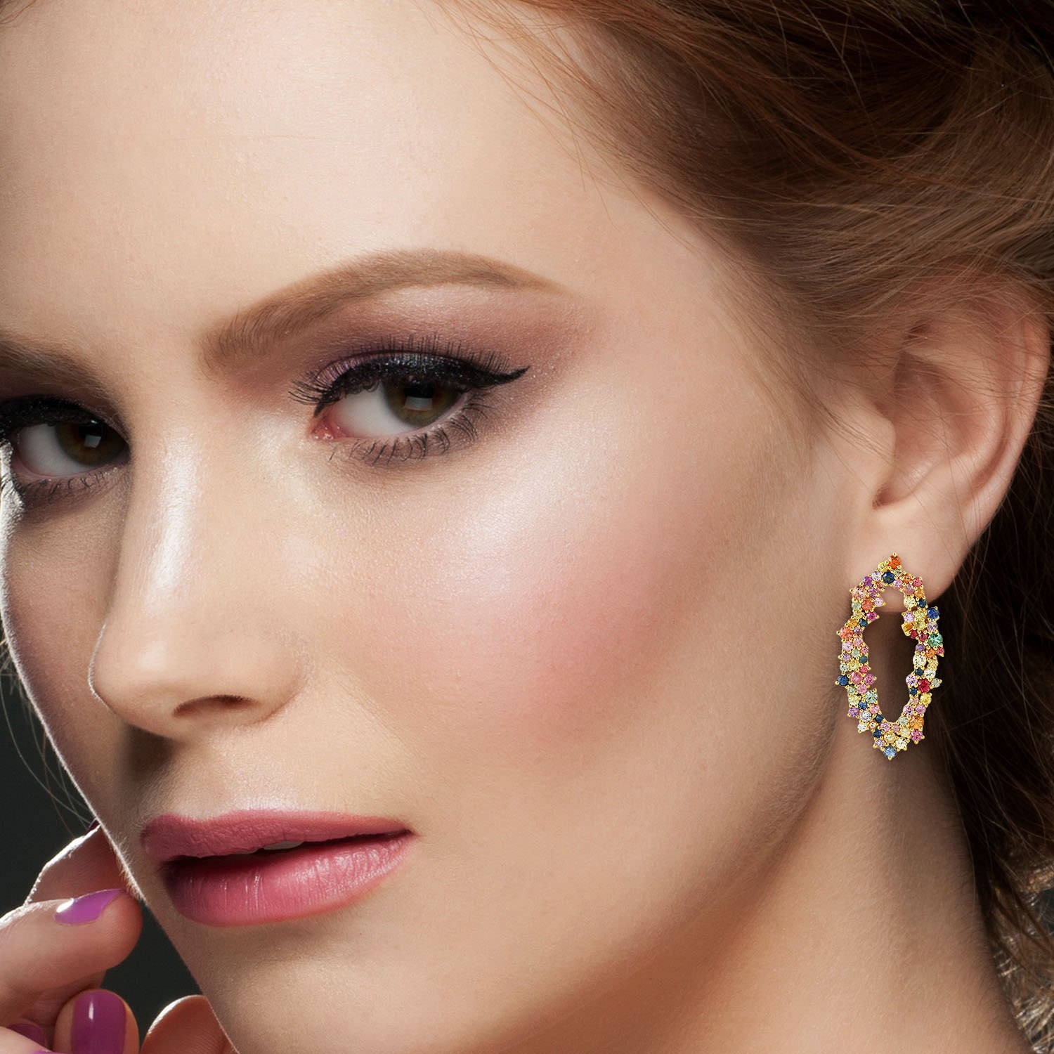 Multicolor Sapphire Gemstone Dangle Clip On Earrings In Yellow Gold