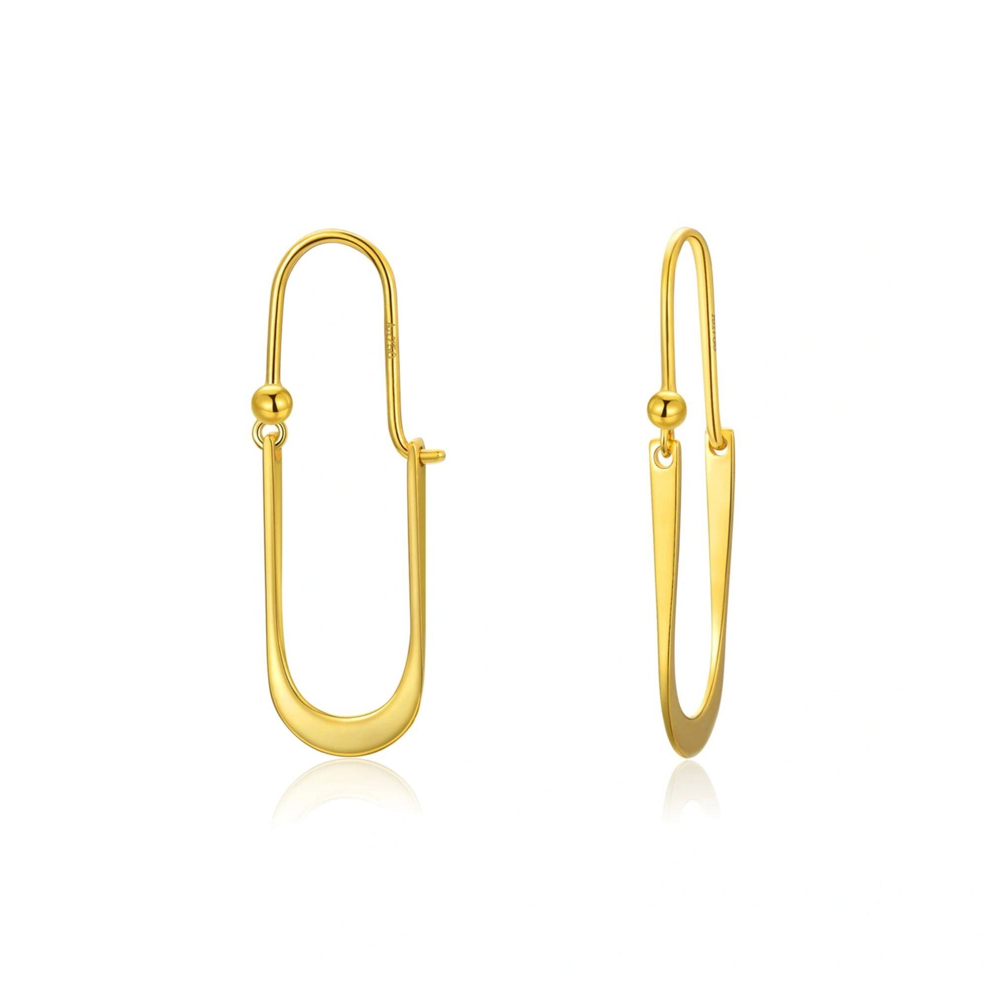 18K Gold Oval Shaped Drop Earrings