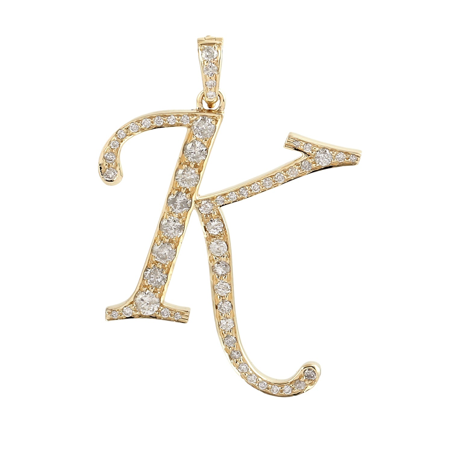 18K Yellow Gold Pave Diamond Initial "K" Pendant – Elegant Personalized Charm