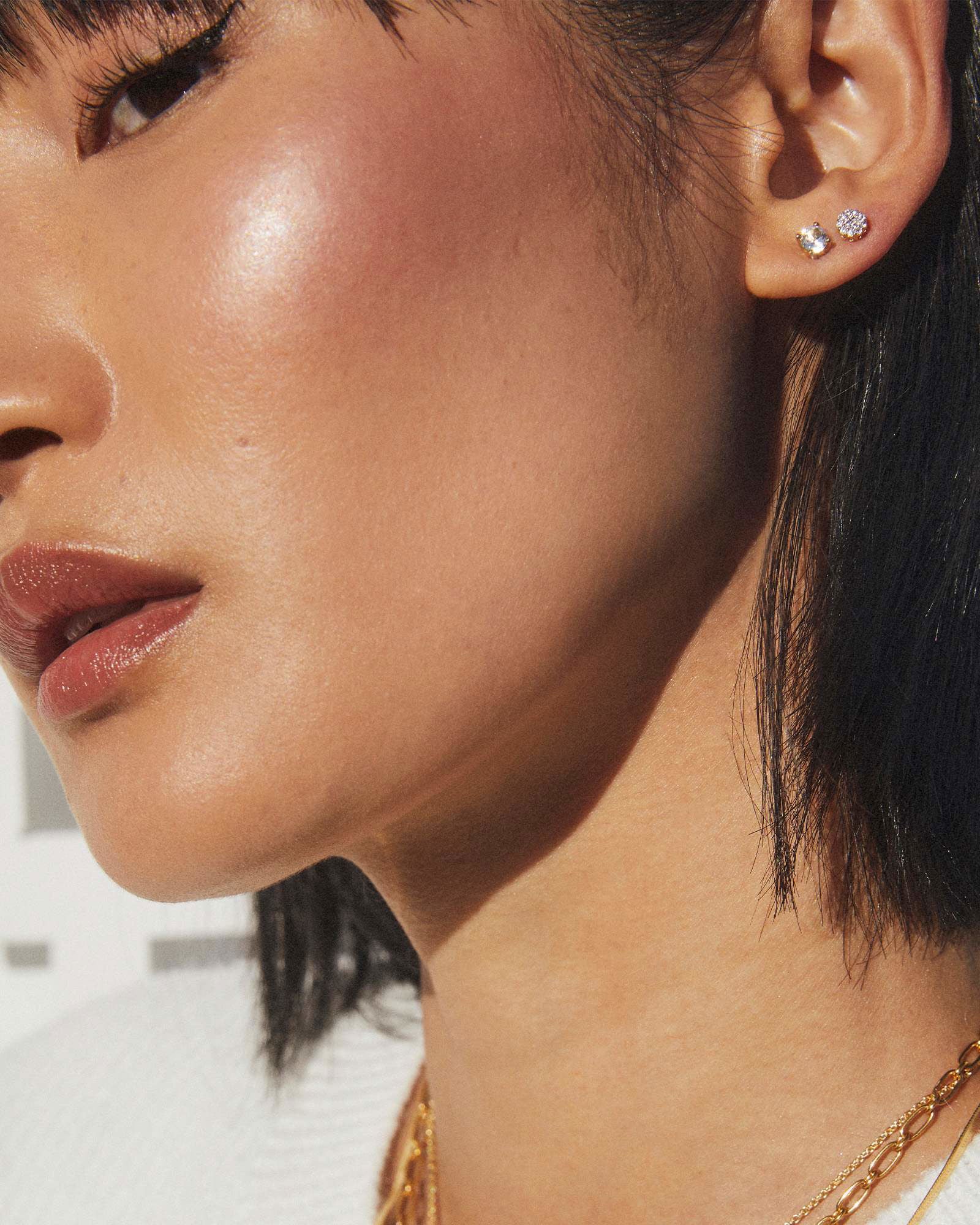 18k Gold Vermeil Single Stud Earring in White -  - Aureus Boutique