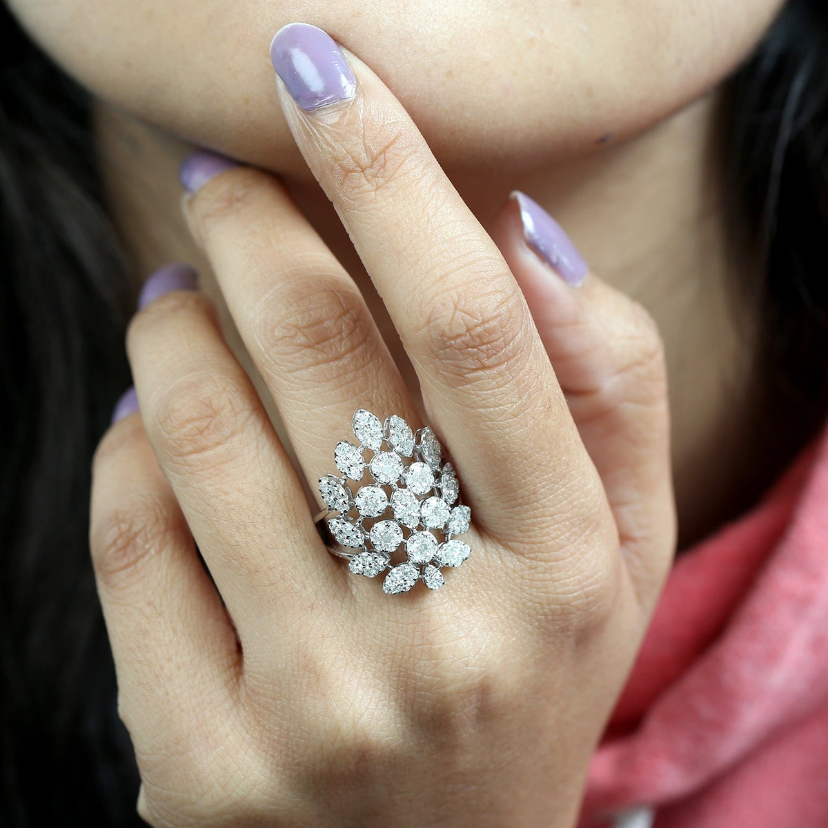 18k White Gold Genuine White Diamond Cocktail Ring -  - Aureus Boutique