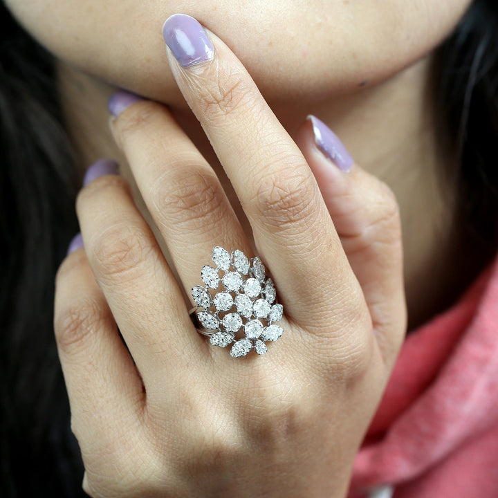 18k White Gold Genuine White Diamond Cocktail Ring -  - Aureus Boutique