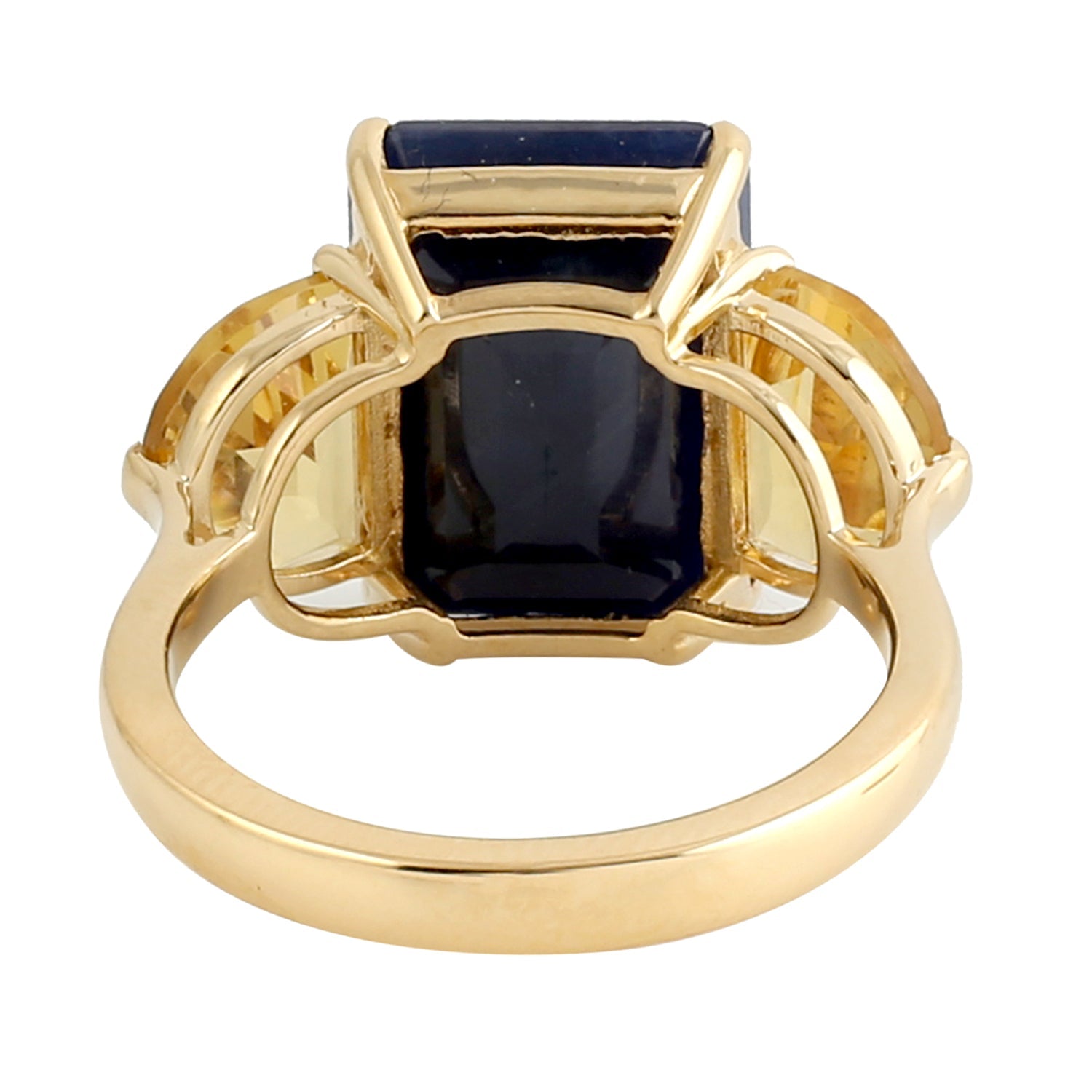 18k Yellow Gold Gemstone Sapphire Citrine Cocktail Three Stone Ring -  - Aureus Boutique