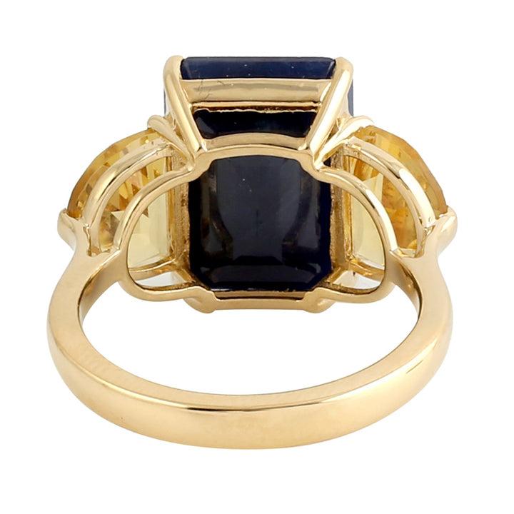 18k Yellow Gold Gemstone Sapphire Citrine Cocktail Three Stone Ring -  - Aureus Boutique