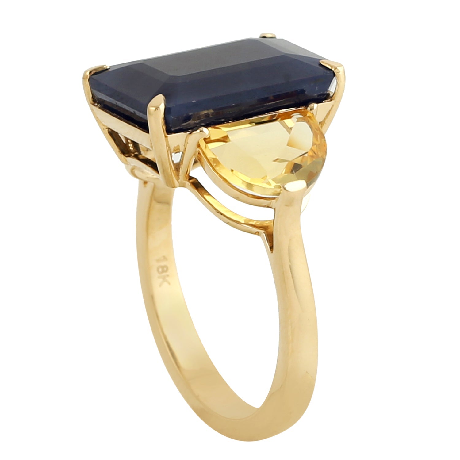 18k Yellow Gold Gemstone Sapphire Citrine Cocktail Three Stone Ring -  - Aureus Boutique