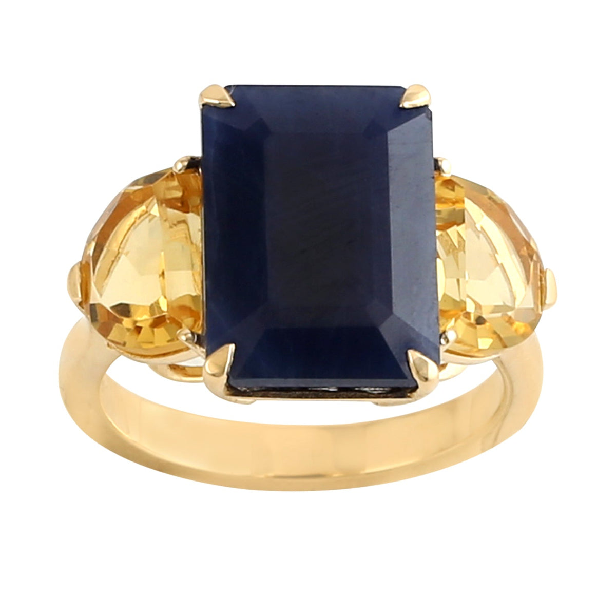 18k Yellow Gold Gemstone Sapphire Citrine Cocktail Three Stone Ring -  - Aureus Boutique