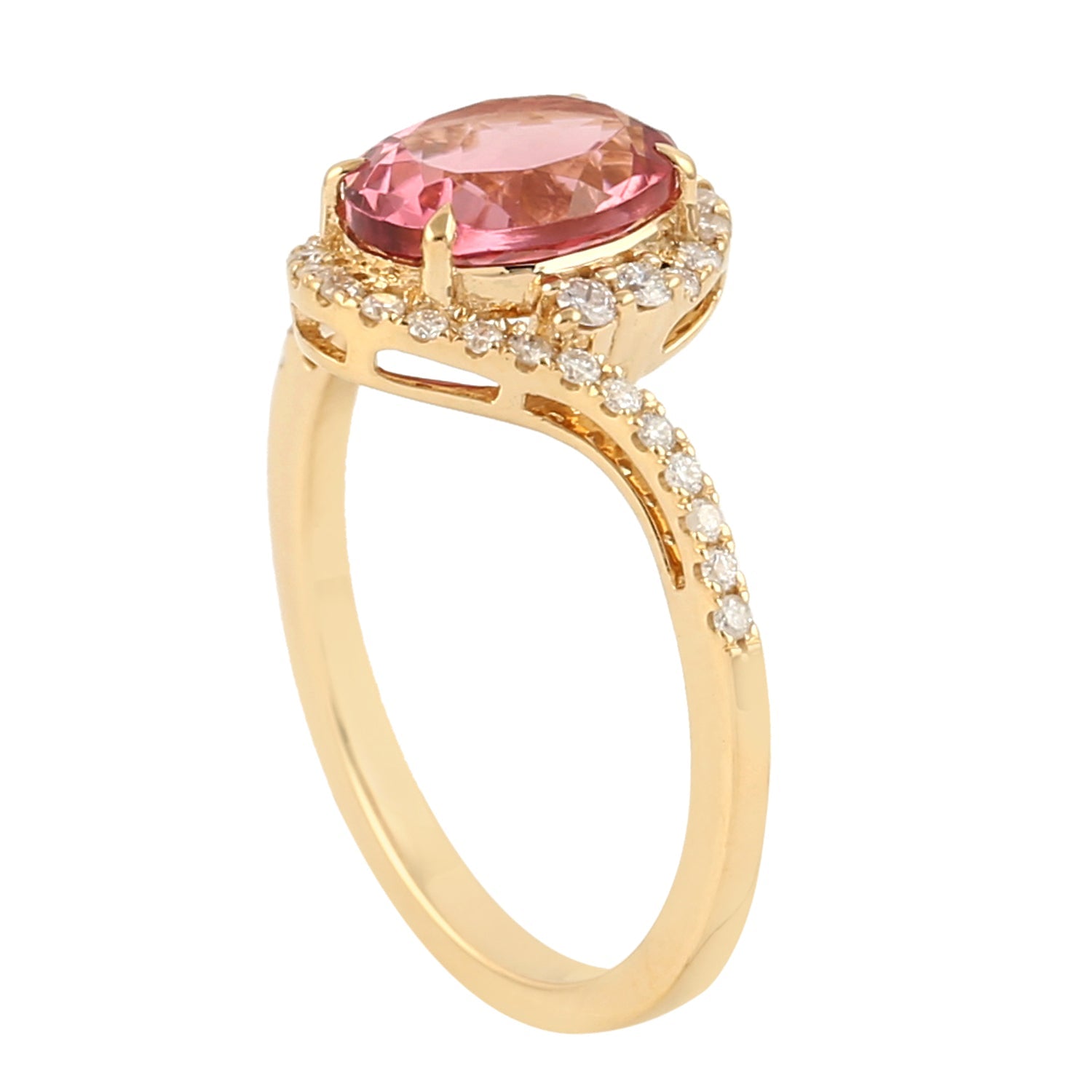 18k Yellow Gold Genuine Diamond Pink Tourmaline Ring -  - Aureus Boutique