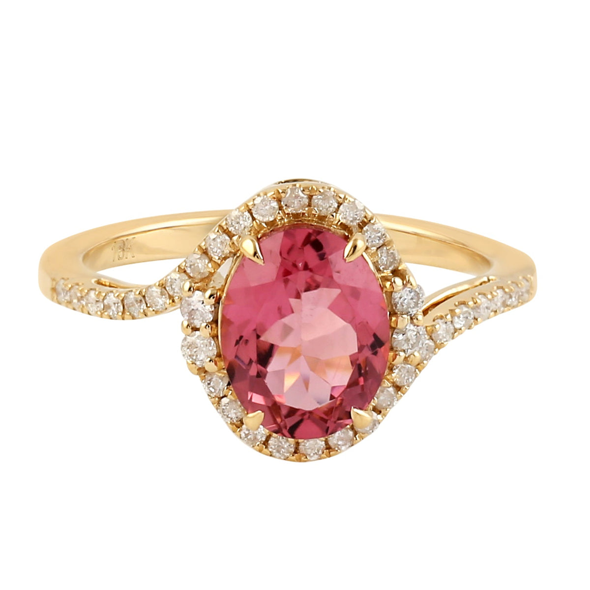 18k Yellow Gold Genuine Diamond Pink Tourmaline Ring -  - Aureus Boutique
