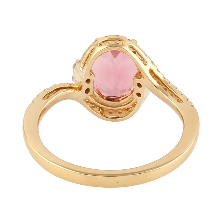 18k Yellow Gold Genuine Diamond Pink Tourmaline Ring -  - Aureus Boutique