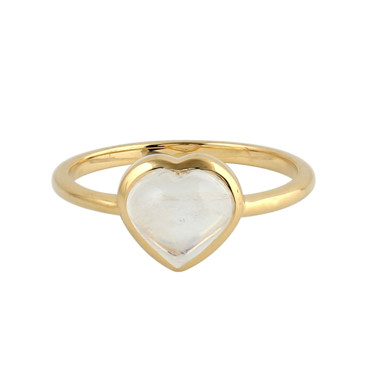 18k Yellow Gold Heart Ring Moonstone Gemstone Handmade Jewelry -  - Aureus Boutique