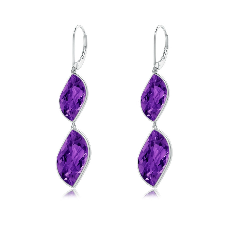 Bezel-Set Leaf-Shaped Amethyst Double Drop Earrings