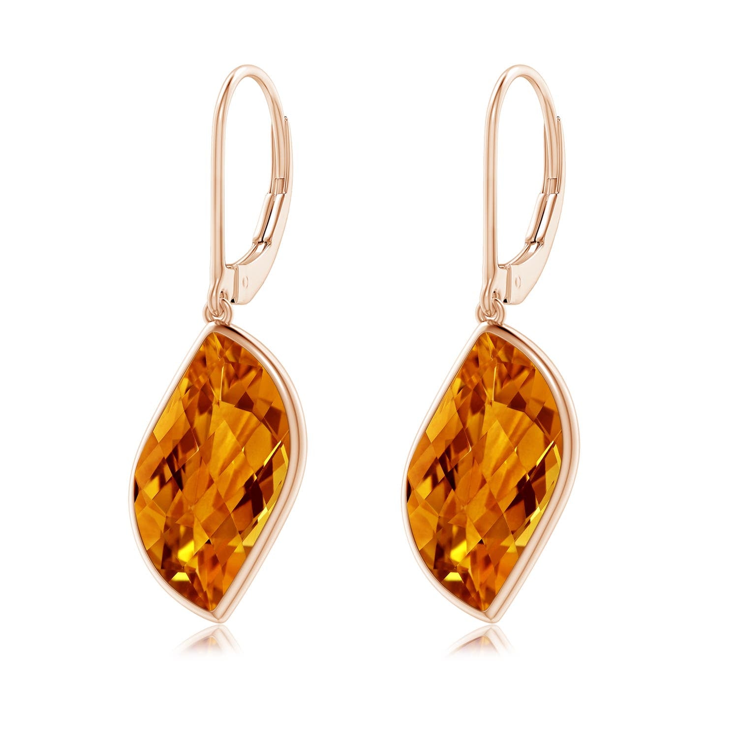 13.4 CTW Bezel-Set Leaf-Shaped Citrine Dangle Earrings in 18K Rose Gold