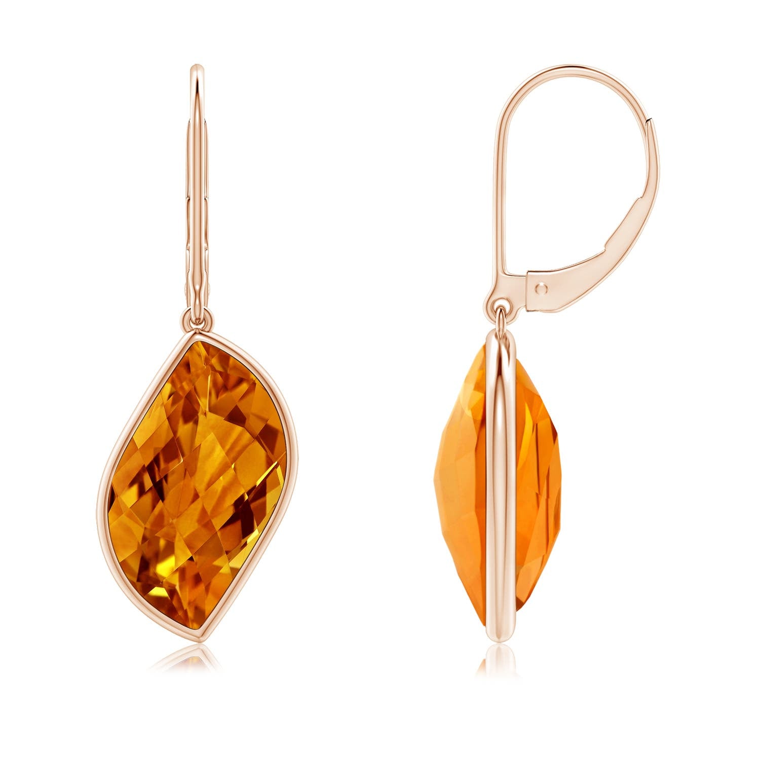 13.4 CTW Bezel-Set Leaf-Shaped Citrine Dangle Earrings in 18K Rose Gold