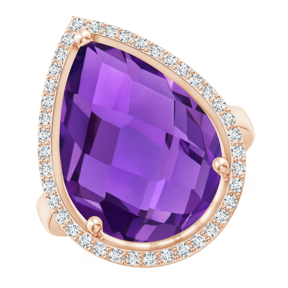 Pear-Shaped Amethyst Cocktail Ring with Diamond Halo