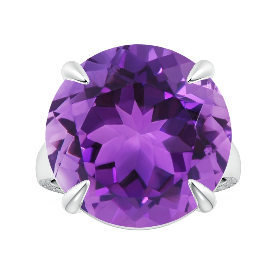 Claw-Set GIA Certified Solitaire Round Amethyst Split Shank Ring with Scrollwork