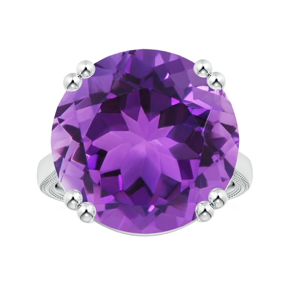 Double Prong-Set GIA Certified Solitaire Amethyst Reverse Tapered Ring with Leaf Motifs