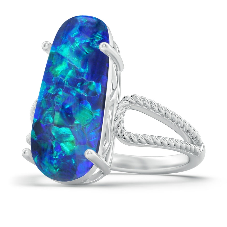 GIA Certified Oval Black Opal Twist Rope Split Shank Ring