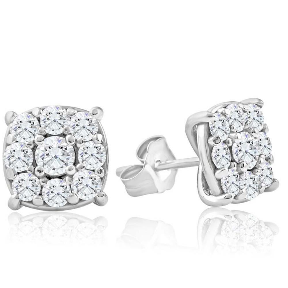 1 Ct TW Cushion Halo Studs 10k White Gold Women's Earrings