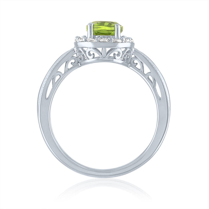 Oval Peridot Ring with Lab Created White Sapphire in Sterling Silver