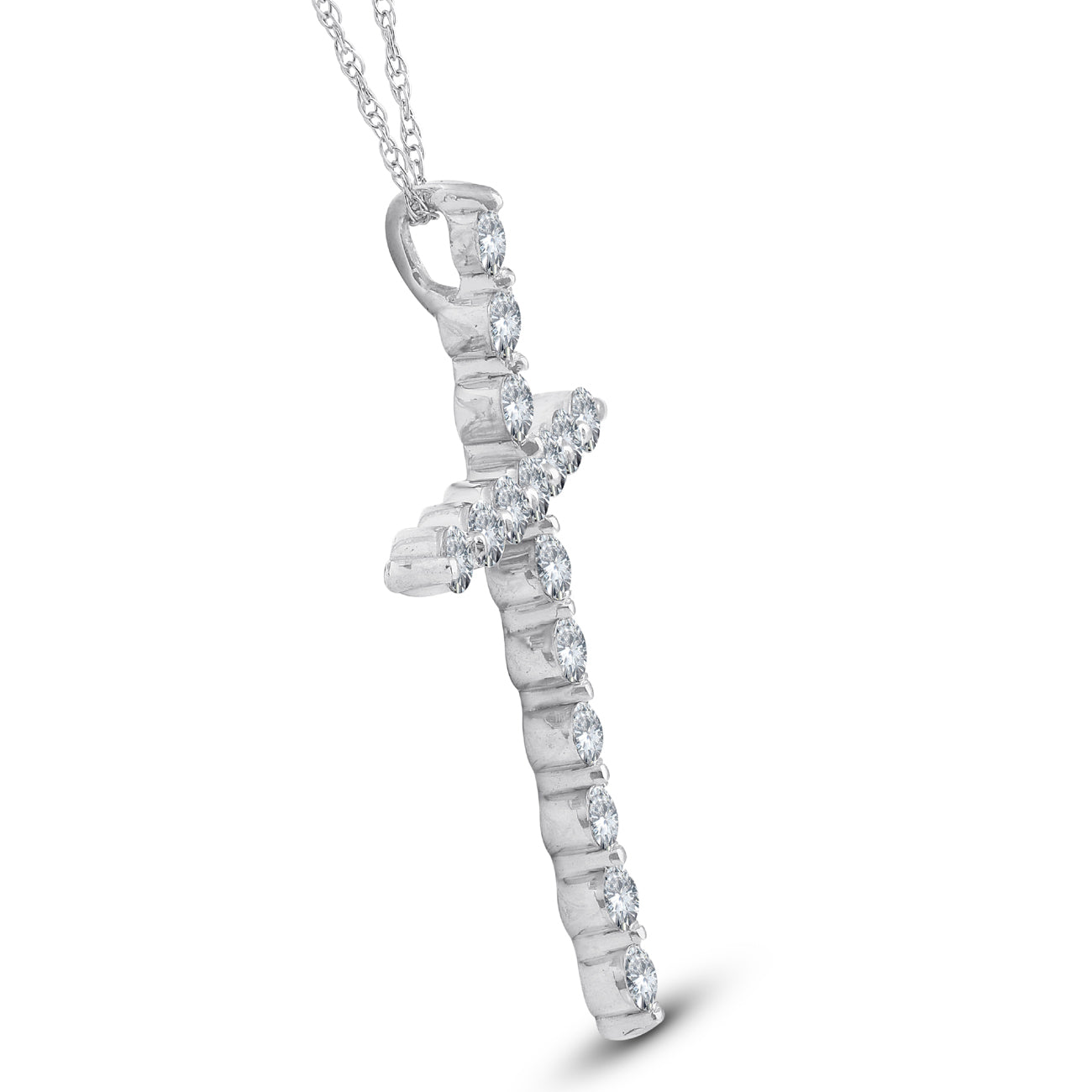 5/8 Ct Diamond Cross Pendant Necklace 18' 10k White Gold 1' Tall