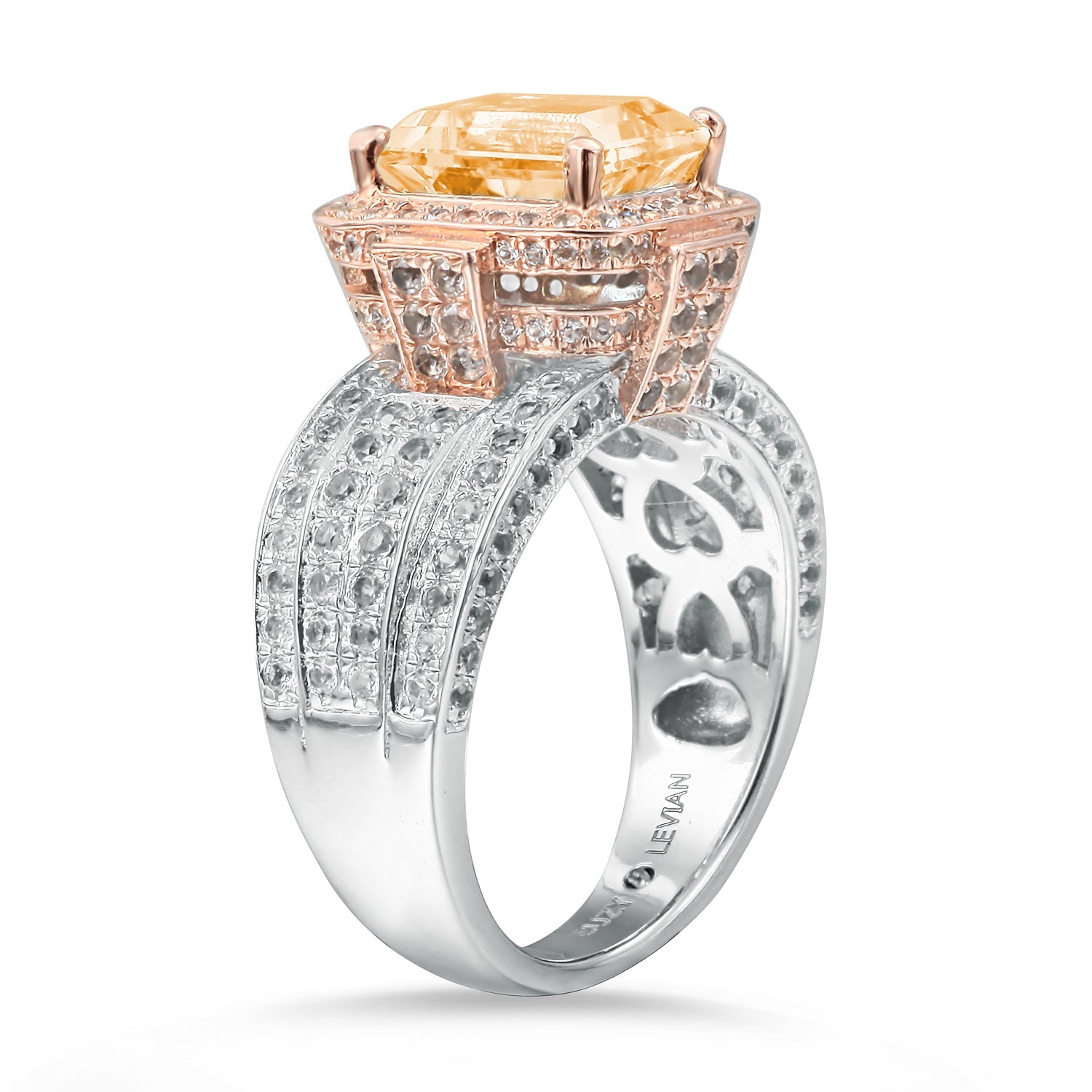 Suzy Levian Two-Tone Sterling Silver 4.88 TCW Orange Citrine Ring