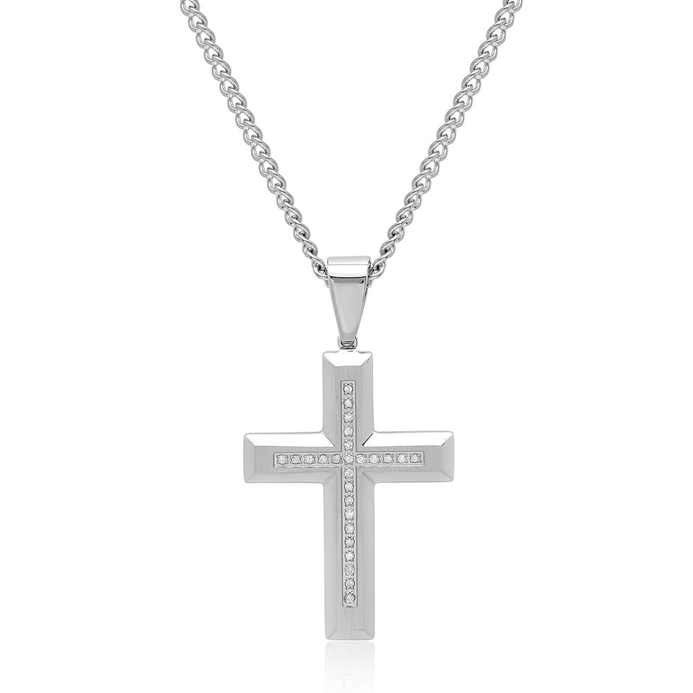 1/8 ct. tw. Diamond Cross Pendant in Stainless Steel