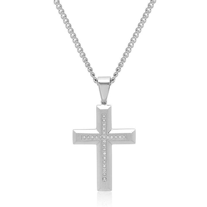 1/8 ct. tw. Diamond Cross Pendant in Stainless Steel
