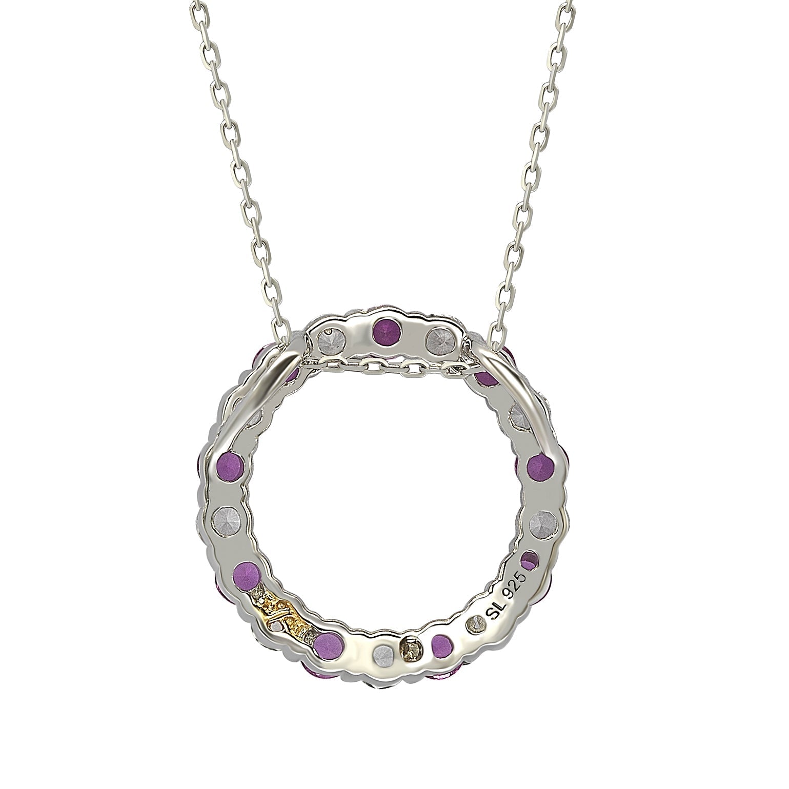 Suzy Levian Sterling Silver Pink Sapphire & Diamond Accent Alternating Circle Eternity Necklace