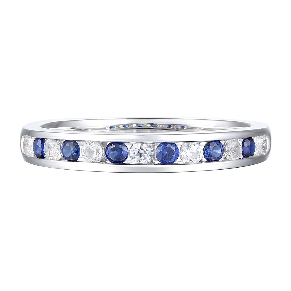 Blue Sapphire Ring with Diamonds in 14K White Gold (1/5 ct. tw.)