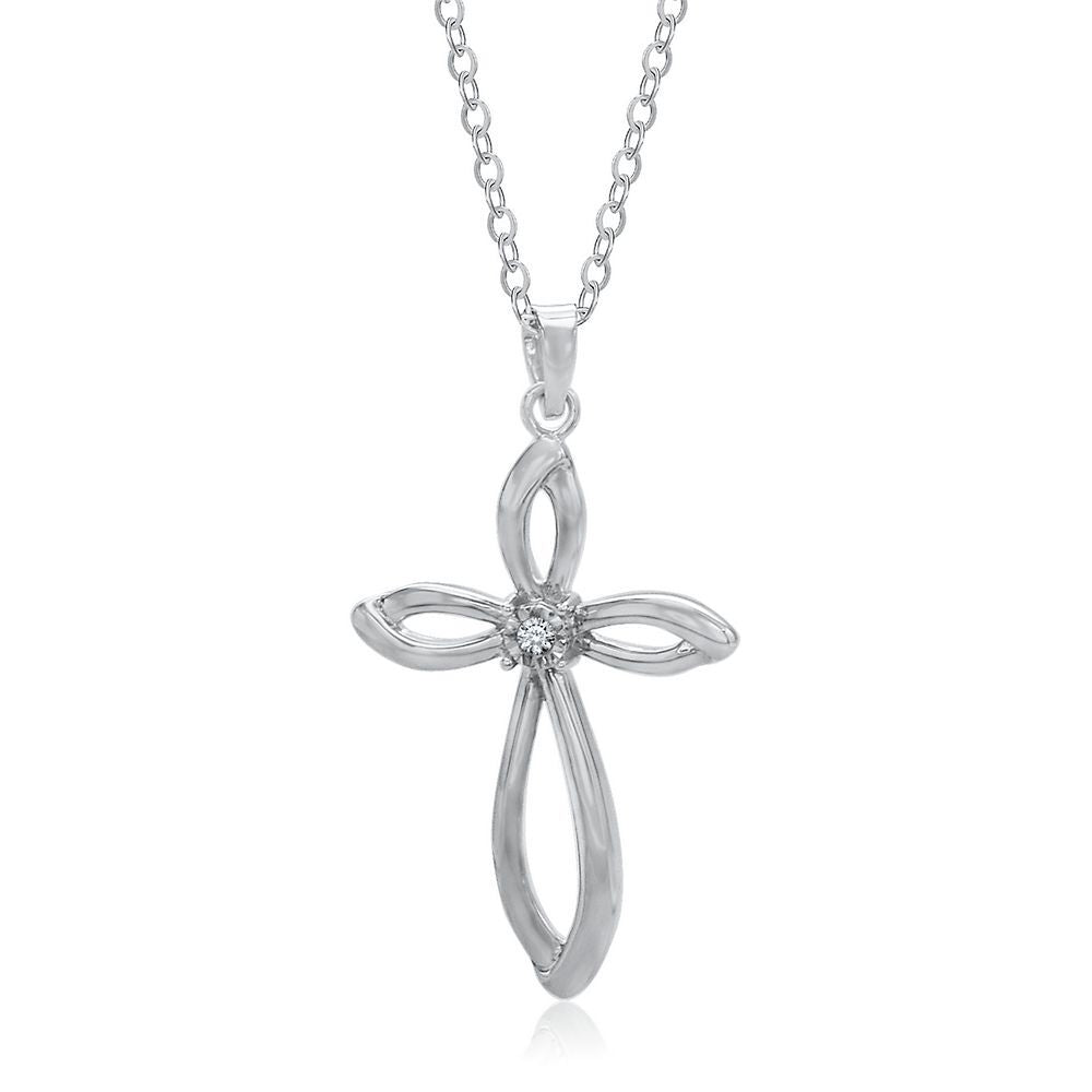 Diamond Open Cross Pendant in Sterling Silver