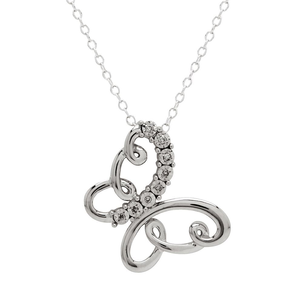 Diamond Butterfly Pendant in Sterling Silver