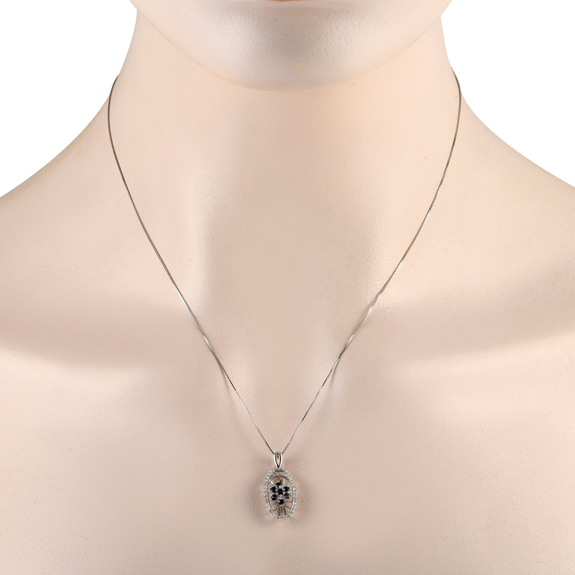 LB Exclusive 14K White Gold 0.22ct Diamond and Sapphire Necklace PD4-15491WSA