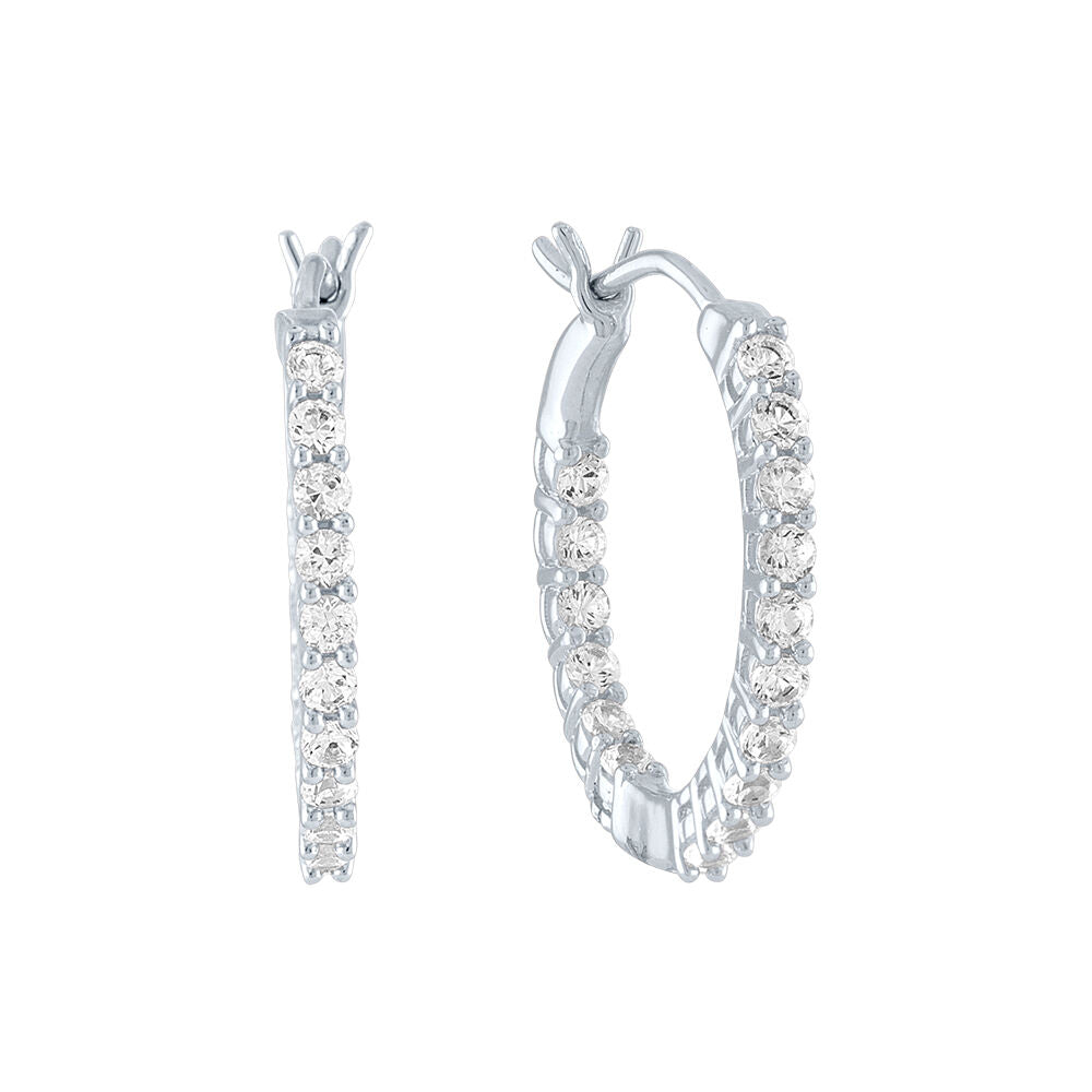 Lab Created White Sapphire Hoop Earrings in Sterling Silver