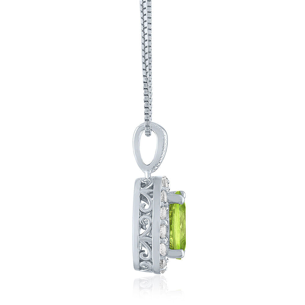 Oval Peridot & Lab Created White Sapphire Pendant in Sterling Silver