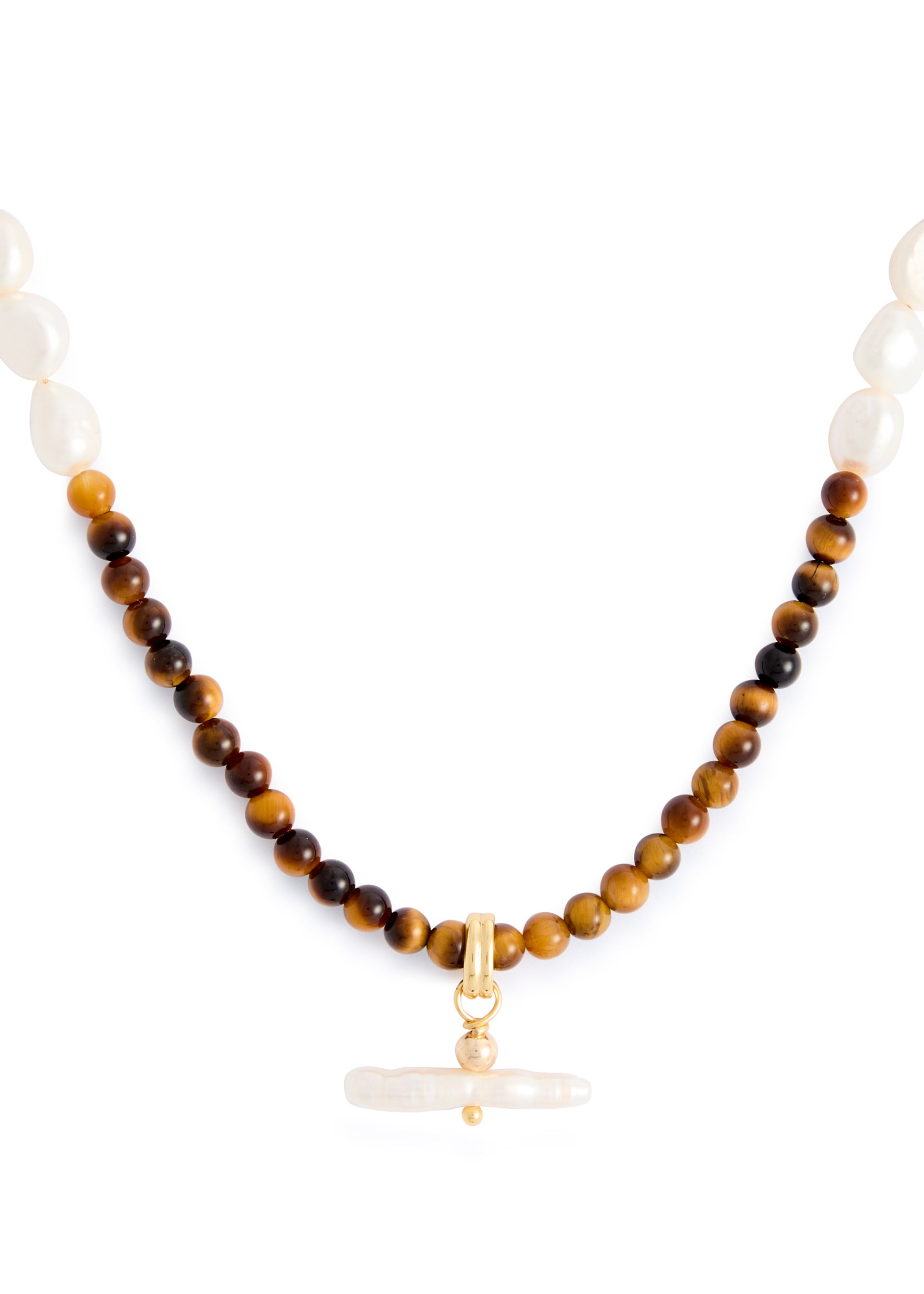 Pearl T-bar and stone 18kt gold-plated necklace