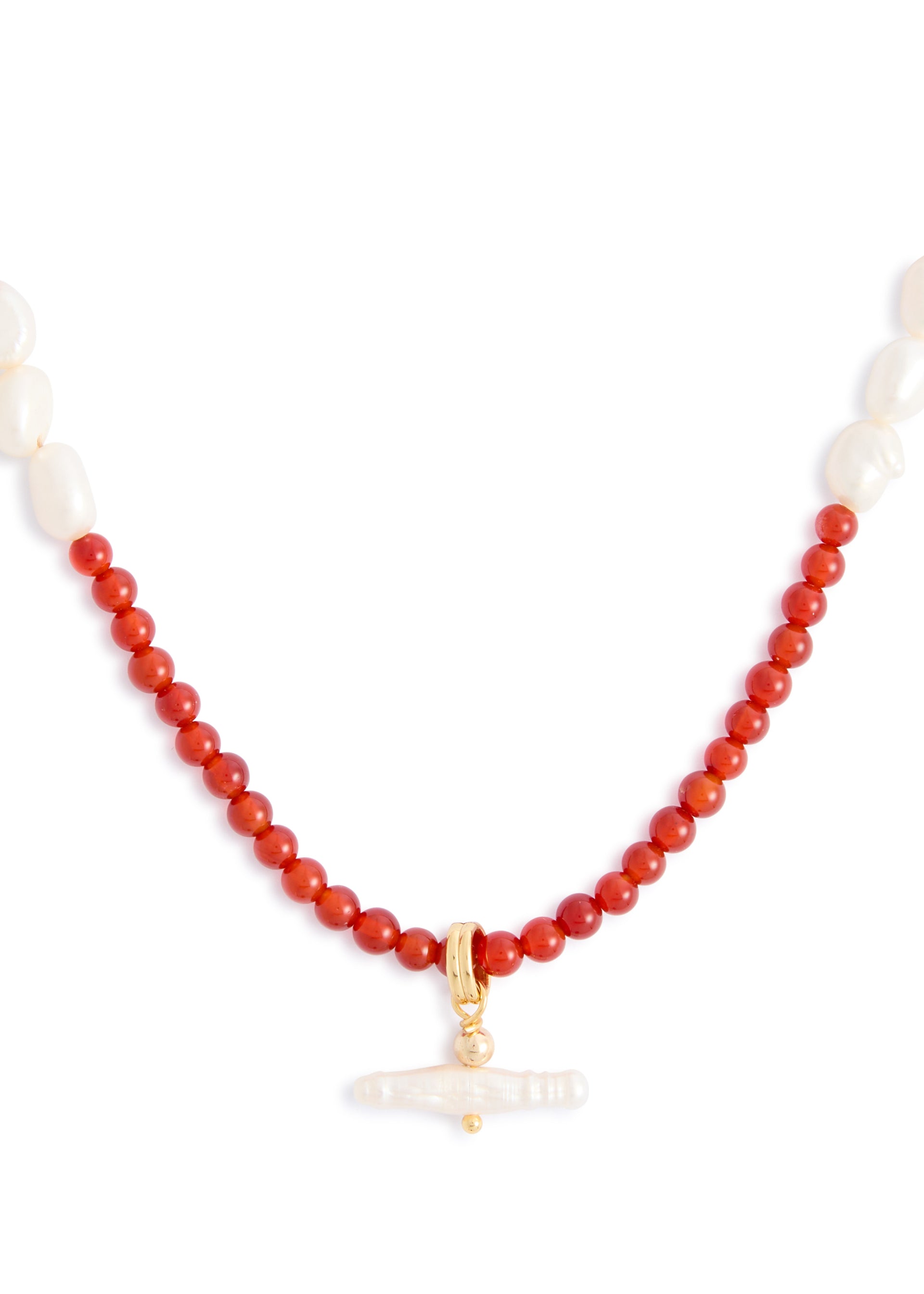 Pearl T-bar and stone 18kt gold-plated necklace