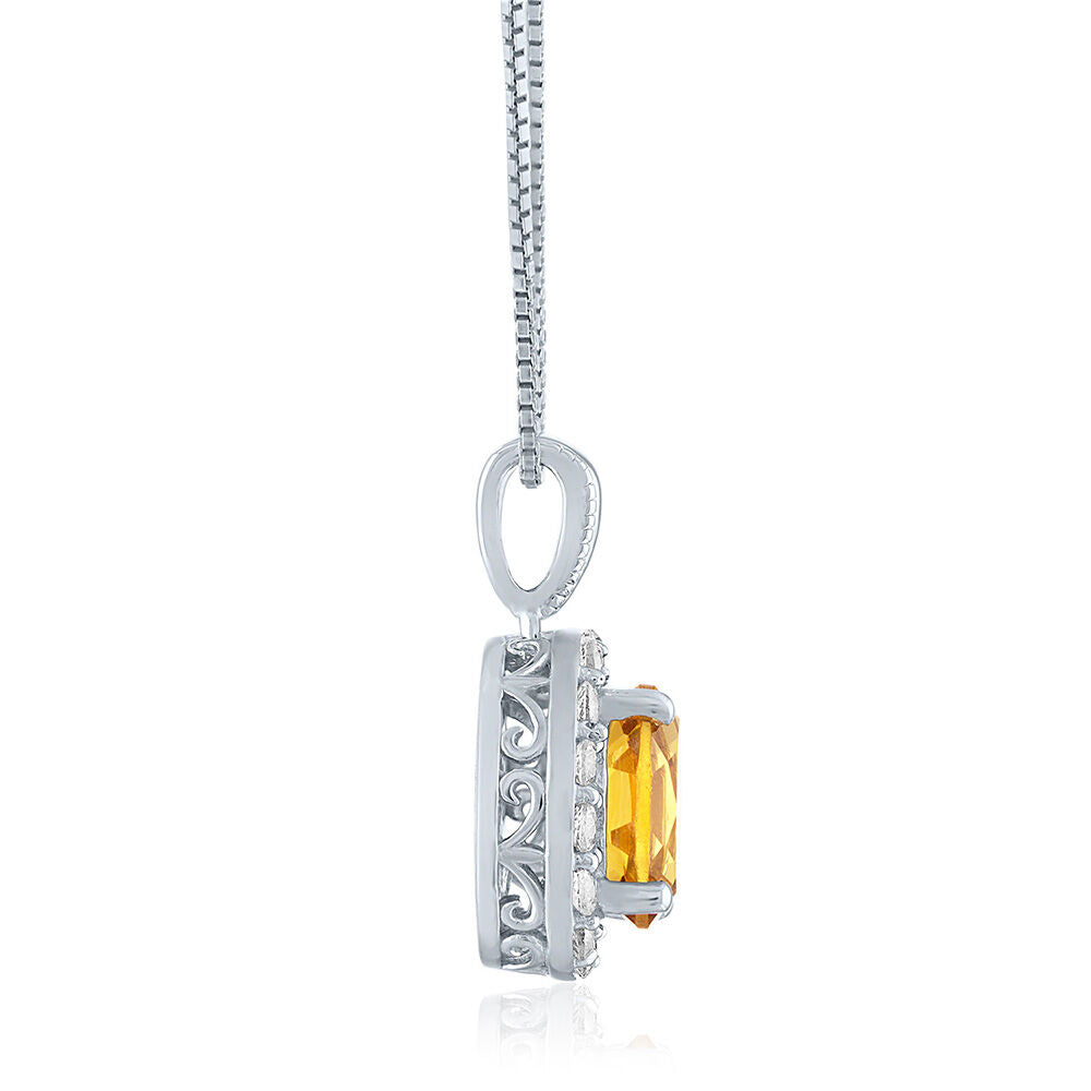 Oval Citrine & Lab Created White Sapphire Pendant in Sterling Silver