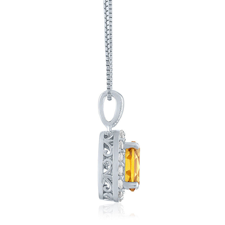 Oval Citrine & Lab Created White Sapphire Pendant in Sterling Silver