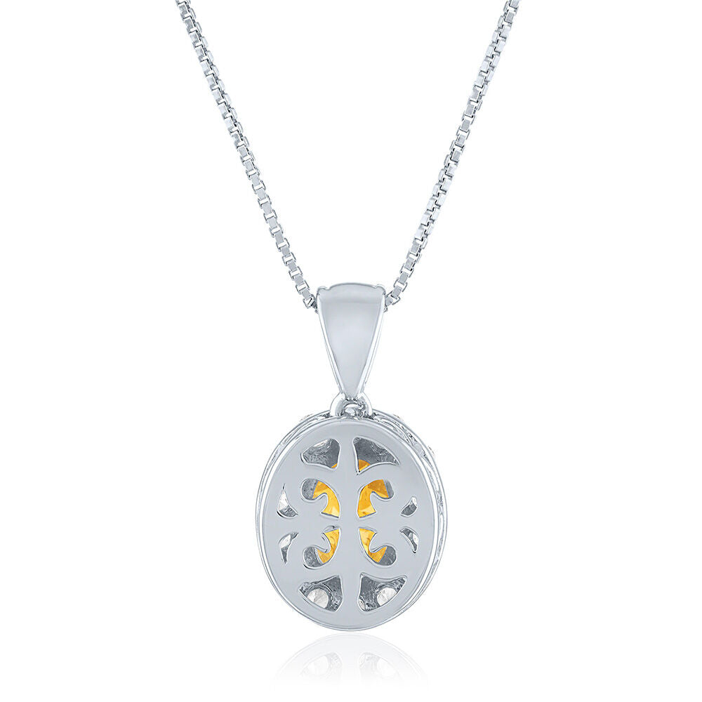 Oval Citrine & Lab Created White Sapphire Pendant in Sterling Silver
