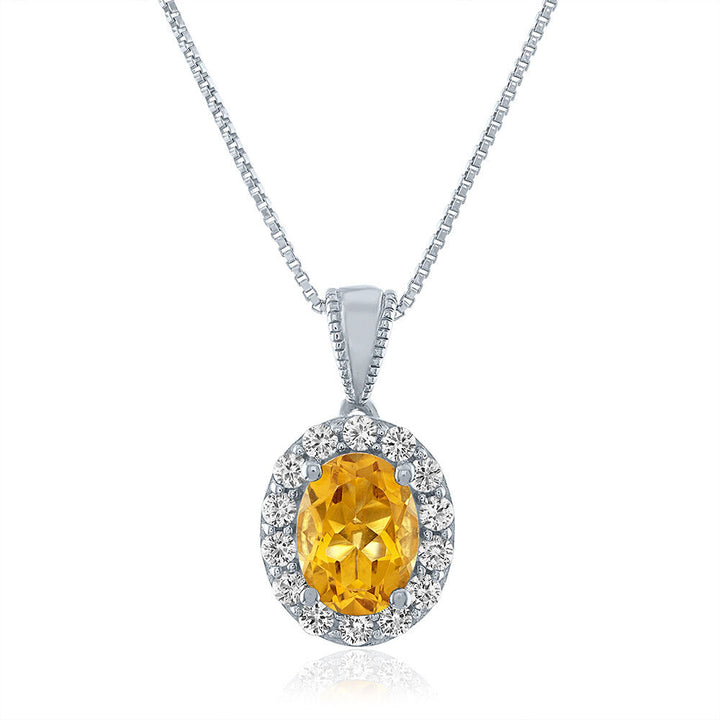 Oval Citrine & Lab Created White Sapphire Pendant in Sterling Silver