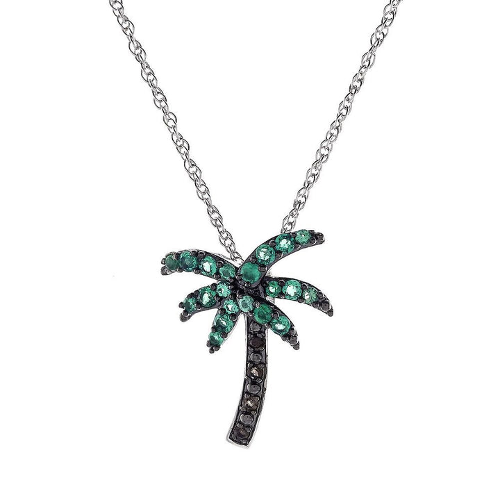 Lab Created Emerald & Smoky Quartz Palm Tree Pendant in Sterling Silver