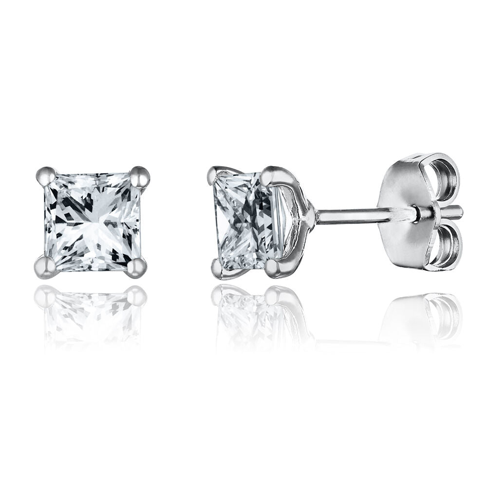 Lab Created White Sapphire Stud Earrings in Sterling Silver