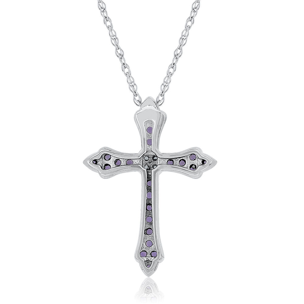 Lab Created White Sapphire & Amethyst Cross Pendant in Sterling Silver